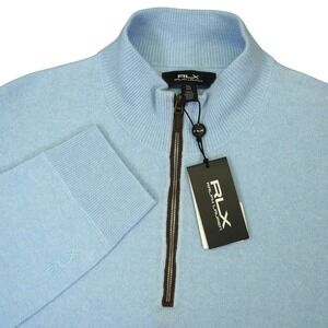 NEW RLX Ralph Lauren Sweater Mens XXL Blue 100% Cashmere Golf Quarter Zip